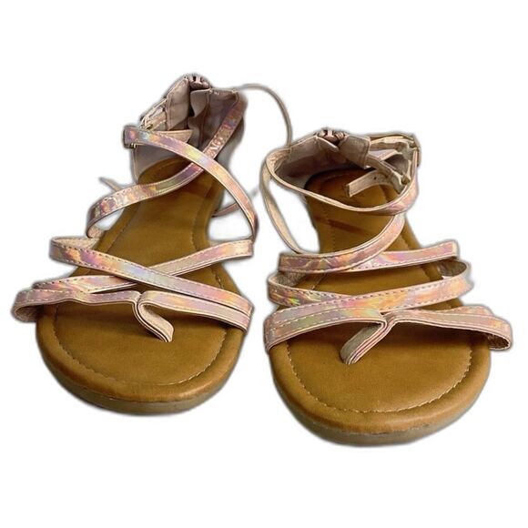 Luffymomo Pink iridescent feminine Women's Gladiator Strappy Sandals Size 8 - Picture 2 of 15